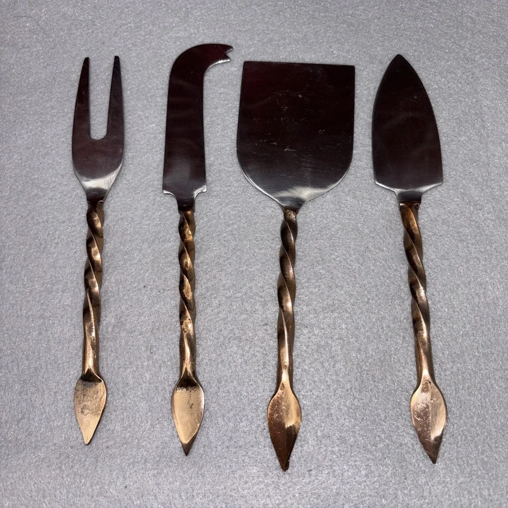 Forged Cheese Board Serving Utensil Set 4pc Stainless Steel Twisted Handles EUC
